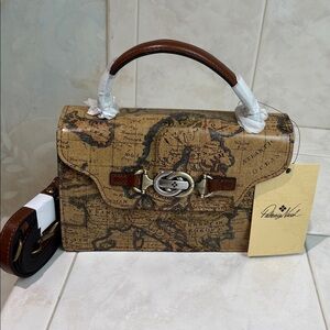 Patricia Nash Porcili European Map Print Leather Satchel with Crossbody Strap